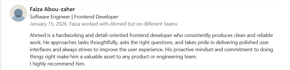 Recommendation from Faize Abou Zaher