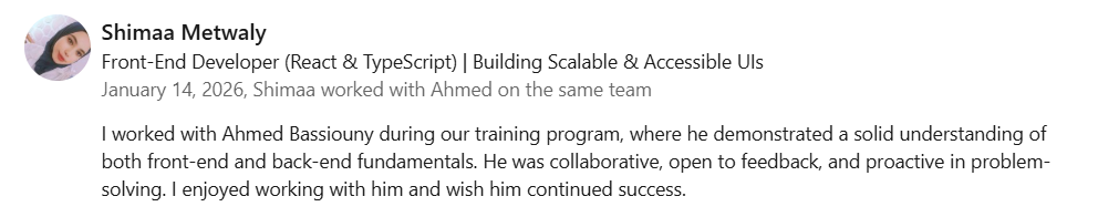 Recommendation from Shimaa Metwaly