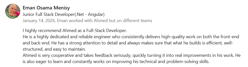 Recommendation from Eman Osama Mensiy