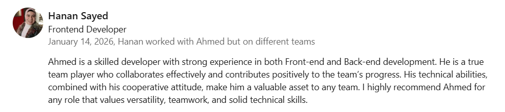 Recommendation from Hanan Sayed