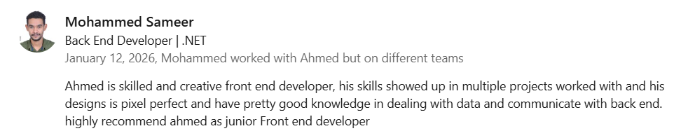 Recommendation from Mohamed Sameer