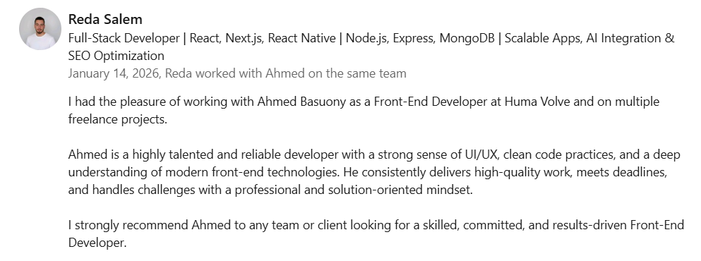 Recommendation from Reda Salem